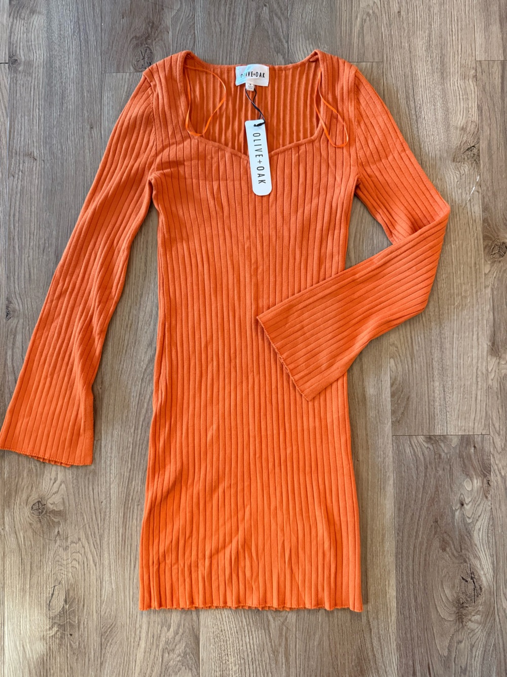 Olive + Oak Orange Ribbed Long Sleeve Knit Dress NWT